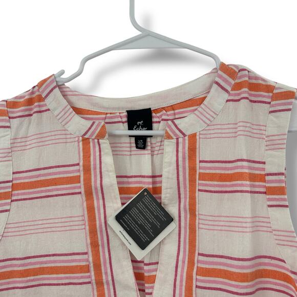 NEW Echo Callista Stripe Shift Mini Dress Large Cotton Pockets Summer Coverup - Picture 6 of 11